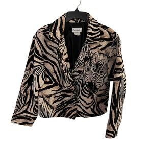 Vintage Paco Soler Jacket S/M Tapestry Animal Print Cropped Blazer 90s Art USA